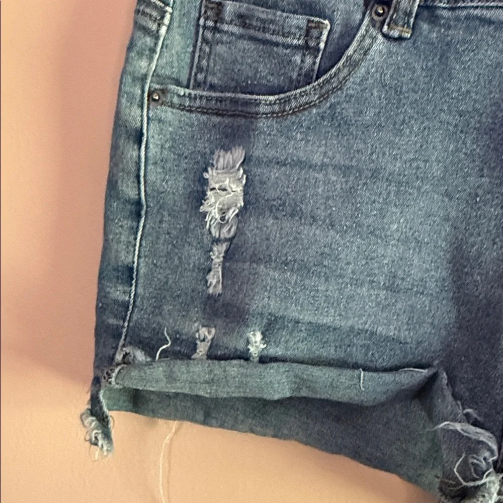 Guess Blue Distressed Rolled-Hem Denim Shorts